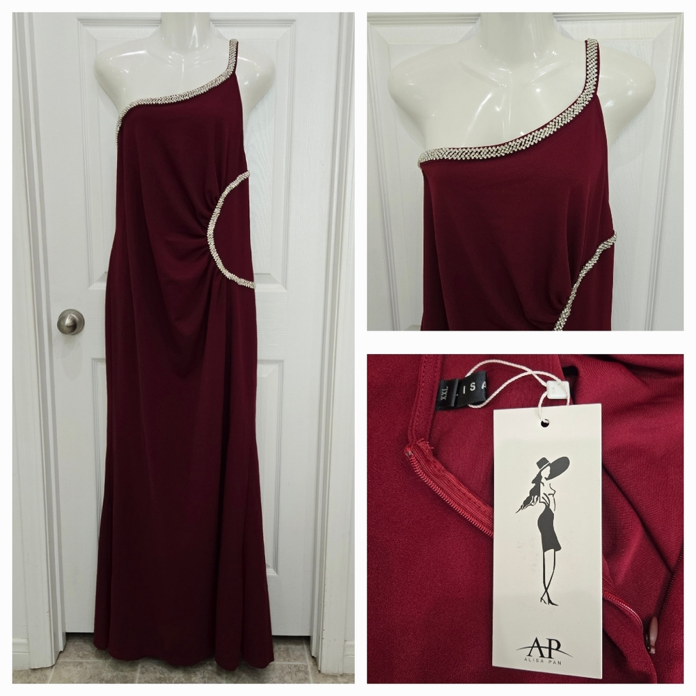 Formal Wedding Prom One Shoulder Strappy Rhinestone Dress XXL